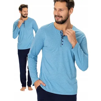 Pánské pyžamo Hotberg ANATOL - elegantní pánské pyžamo s dlouhým rukávem a kapsami, modré, velikost M