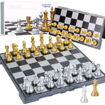 Desková hra Šachy magnetické přenosné Woopie zlaté stříbrné