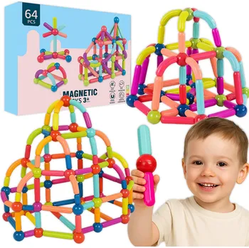 ostatní stavebnice MAGNETICKÉ STAVEBNICE VZDĚLÁVACÍ TVŮRČÍ MAGNETICKÉ TYČINKY 64 ks