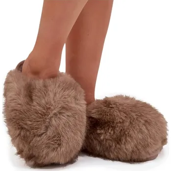 Dámské pantofle PANTOFLE S TLUSTOU KOŽEŠINOU, TEPLÉ, KOŽEŠINOVÉ, HNĚDÉ, VELIKOST 38