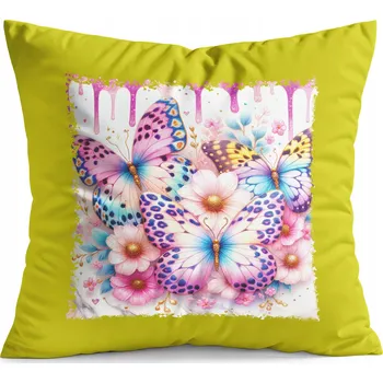 Polštář POLŠTÁŘ ŽLUTÝ DÁREK - MOTÝL MOTÝLI HMYZ KŘÍDLA JARO KVĚTINY
