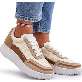 Dámská obuv DÁMSKÉ BÉŽOVÉ TENISKY NA PLATFORMĚ VEL. 40