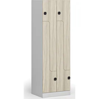 B2B Partner Kovová šatní skříňka S1 Z, 4 oddíly, 1850 x 600 x 500 mm, kódový zámek, laminované dveře, dub přírodní