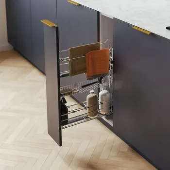 Výsuvný cargo koš Rejs 150, 2 police, s tlumením dovírání + levá boční vodící lišta