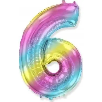 Balónek Fóliový Balón Velká Číslice Barevná Duhová 6 / 40" - 102 cm - Flexmetal PACK
