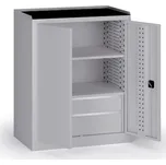 B2B Partner Dílenská skříň nízká na nářadí KOVOS, 2 police, 2 zásuvky, 950 x 600 x 1180 mm, šedá