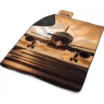 deka Sablio Plážová deka Letadlo přistávající při západu slunce: 200x140 cm