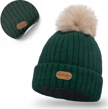 Čepice Dětská zimní Čepice PaMaMi s fleecovou podšívkou a bambulkou, zelená