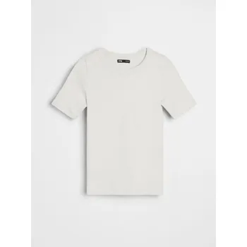 Dámské tričko Sinsay - Bavlněné tričko Basic - krémová - 647EU-01X - 647EU-01X-S