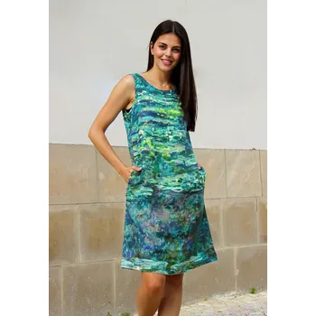 Dámské šaty Lněné 100% Lněné šaty Claude Monet Lekníny 1904 Velikost: EU 34