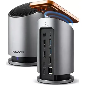 AXAGON HMC-WL9, USB 10Gbps hub s Qi, 3x USB-A, USB-C, HDMI & DP 4k/60Hz, RJ-45, PD 100W, kabel 60cm