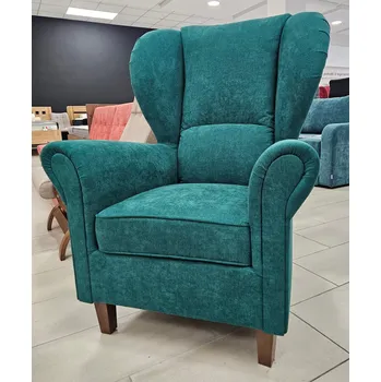 Křeslo Křeslo vysoký ušák LUKAS IV. látka Dublin 48 zelená, nožky barva ořech, český výrobek, VÝPRODEJ expo