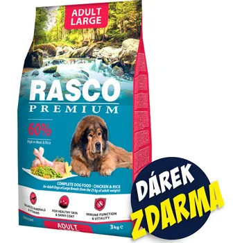 Krmivo pro psa Krmivo Rasco Premium Adult Large kuře s rýží 3 kg+Pochoutka Rasco Premium 80 g