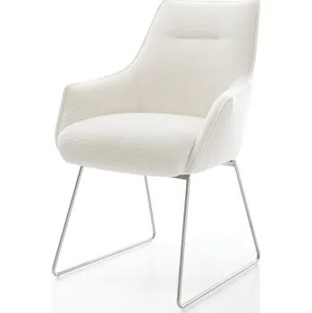 Jídelní židle DELIFE Jídelní židle Alja-Flex s područkami bouclé měkký béžová tenká podnož nerezová ocel taštičkové pružiny