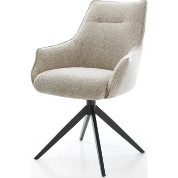Jídelní židle DELIFE Jídelní židle Alja-Flex s područkami tkanina Měkký béžová křížová podnož široká černá 360° otočný houpací funkce taštičkové pružiny