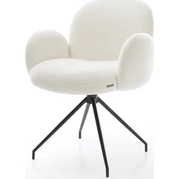 Jídelní židle DELIFE Jídelní židle Nube-Flex s područkami bouclé měkký béžová křížová podnož zúžená černá taštičkové pružiny