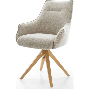 Jídelní židle DELIFE Jídelní židle Alja-Flex s područkami látka Měkký béžová dřevěná podnož hranatý přírodní 180° otočný taštičkové pružiny