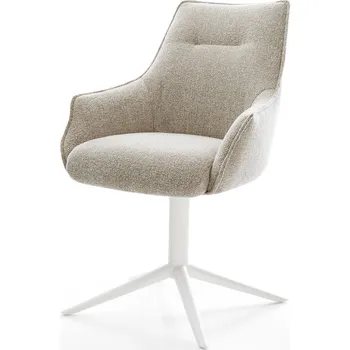 Jídelní židle DELIFE Jídelní židle Alja-Flex s područkami látka Měkký béžová křížová podnož bílá 360° otočný houpací funkce taštičkové pružiny