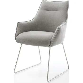 Jídelní židle DELIFE Jídelní židle Alja-Flex s područkami strukturovaná látka Měkký šedá tenká podnož nerezová ocel taštičkové pružiny