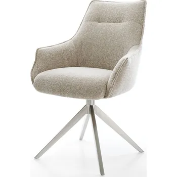 Jídelní židle DELIFE Jídelní židle Alja-Flex s područkami látka Měkký béžová křížová podnož široká nerezová ocel 360° otočný houpací funkce taštičkové pružiny