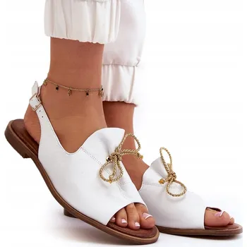 Dámské sandále KOŽENÉ SANDÁLY NA PLOCHÉM PODPATKU ZAZOO 2898 BÍLÉ 35