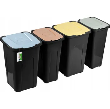Odpadkový koš 4 Nádoby na tříděný odpad ČERNÉ 30L zelená a hnědá, 50L modrá a žlutá