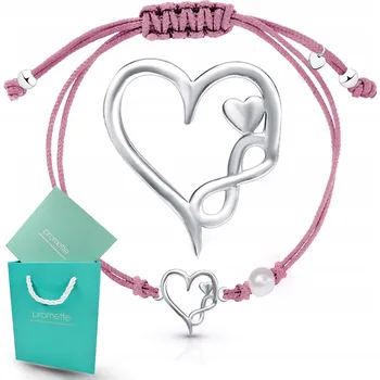 Náramek Stříbrný náramek pro dívku na šňůrce – srdce s nekonečnem (ryzost 925)