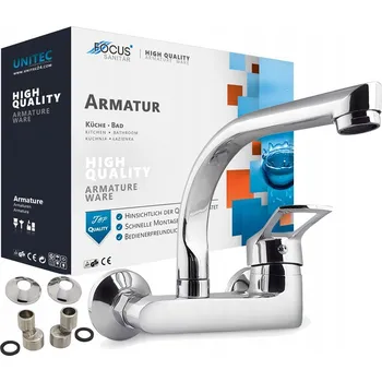 Vodovodní baterie KUCHYŇSKÁ NÁSTĚNNÁ DŘEZOVÁ BATERIE DŘEZ OTOČNÝ KOHOUTEK CHROM