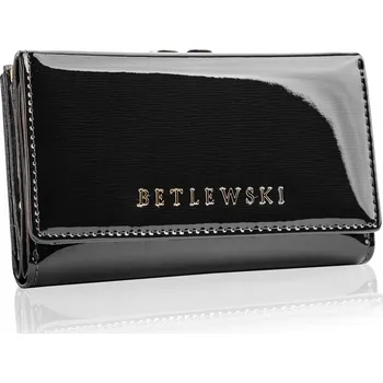 Peněženka Dámská Kožená Peněženka Černá Betlewski na Patent Lakovaná Elegantní