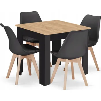 Jídelní stůl Jídelní stůl NP 80x80 dekor artisan, černé nohy + 4 židle MARK černé, nohy přírodní