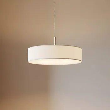 Svítidlo Lindby závěsné světlo Sebatin, Ø 50 cm, bílá, látka, E27 bílá, matný nikl 3 x 15 W LED - Doprava zdarma