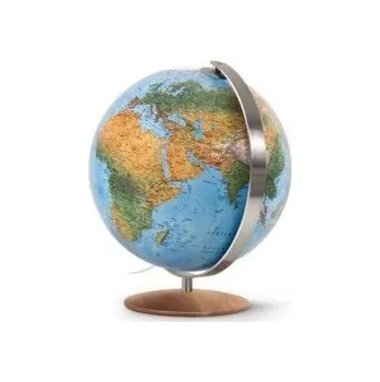 Doppelbild-Leuchtglobus, Fuß Eichenholz u. Edelstahlmeridian (DFN 3702)