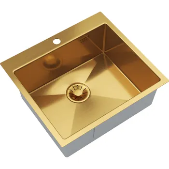 Granitový dřez Gamma Gamma, 1-komorový nerezový dřez 550x500x210 mm, broušené zlato, GMA-S5550-GD