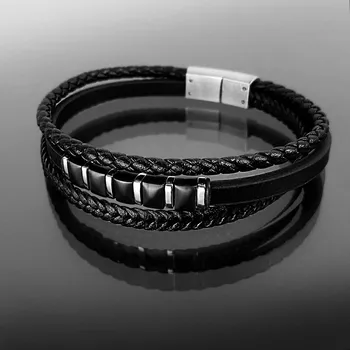 Náramek Exkluzivní pánský náramek z kůže a oceli, balený v dárkové krabičce č. 1341