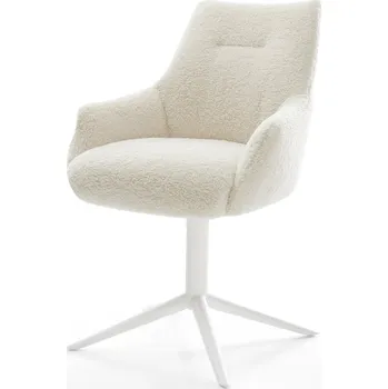 Jídelní židle DELIFE Jídelní židle Alja-Flex s područkami plyšový manšestr béžová křížová podnož bílá 360° otočný houpací funkce taštičkové pružiny