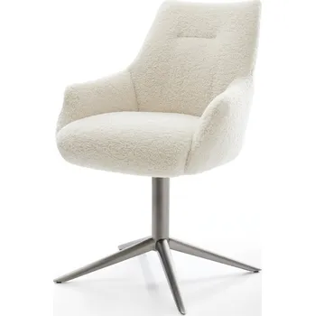 Jídelní židle DELIFE Jídelní židle Alja-Flex s područkami plyšový manšestr béžová křížová podnož grafit 360° otočný houpací funkce taštičkové pružiny