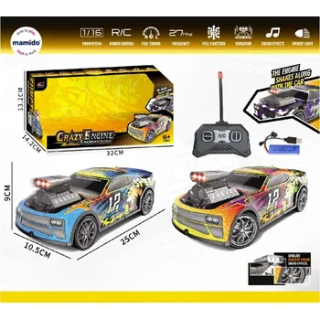 RC model auta Mamido Auto na dálkové ovládání Crazy Engine 1:16 s vibracemi, světly a zvukem červené