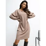 Tmavě béžové dámské viskózové mini šaty s balónovými rukávy RV-SK-A1059.17-dark beige Velikost: S/M