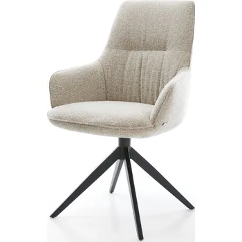 Jídelní židle DELIFE Jídelní židle Zelia-Flex s područkami látka Měkký béžová křížová podnož široká černá 360° otočná houpací funkce taštičkové pružiny