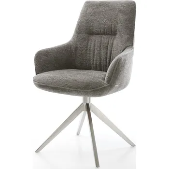 Jídelní židle DELIFE Jídelní židle Zelia-Flex s područkami bouclé měkký tmavě béžová křížová podnož široká nerezová ocel 360° otočný houpací funkce taštičkové pružiny