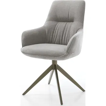 Jídelní židle DELIFE Jídelní židle Zelia-Flex s područkami potah z látky Měkký šedá křížová podnož široká Titanová barva 360° otočný houpací funkce taštičkové pružiny