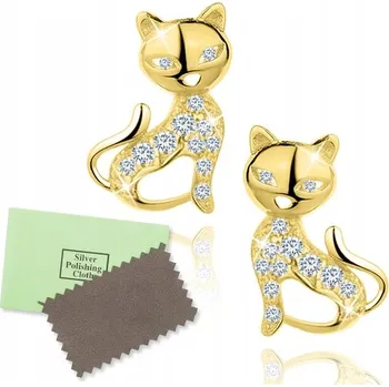 Náušnice Dámské NÁUŠNICE s kočkou, pozlacené STŘÍBRO 925