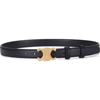 Opasek Dámský kožený opasek černý, módní, s dvojitou zlatou sponou ve tvaru C, ke kalhotám
