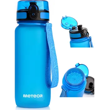 Lahev Na Pití na běhání na kole METEOR 650 ml Tritan modrý matný s páskem