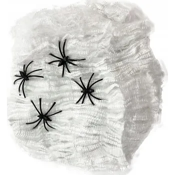 Party dekorace PAUČINA S PAVOUKY BÍLÁ 10 G PAVOUCI SÍŤ PAVOUKA DEKORACE HALLOWEEN