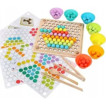 Dřevěná hračka DŘEVĚNÁ MONTESSORI SKLÁDAČKA KOULE MOZAIKA KORÁLKY HRAČKA VZDĚLÁVACÍ