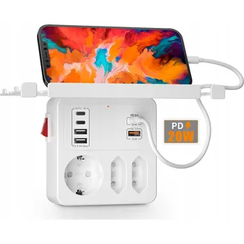 Elektrická zásuvka AONOKA Zásuvka s vypínačem 3-zásuvková Zásuvková Lišta USB C Bílá