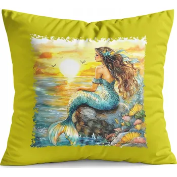 Polštář POLŠTÁŘ ŽLUTÝ DÁREK - MOŘSKÉ PANNY MOŘSKÁ PANNA PODMOŘSKÝ SVĚT