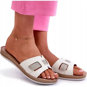 Dámské pantofle NAZOUVÁKY DÁMSKÉ PLOCHÉ LEHKÉ POHODLNÉ LESKLÉ INBLU BA000050 BÍLÉ 38