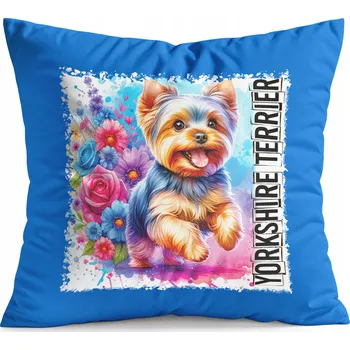 Polštář POLŠTÁŘ MODRÝ DÁREK - PES PSI PEJSEK PLEMENO YORKSHIRE TERIÉR